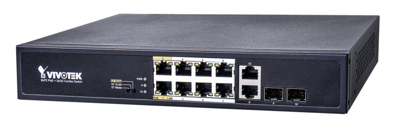 Vivotek 8 Port PoE Switch, 8x FE PoE, 2xGE UTP 2xGE SFP Switch, 120W.