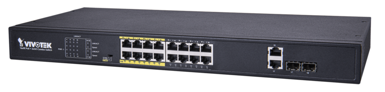 Vivotek 16 Port PoE Switch, 16x FE PoE, 2x GE Combo Switch, 250W.