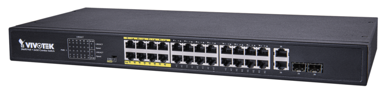 Vivotek 24 Port PoE Switch, 24x FE PoE, 2x GE Combo Switch, 380W.