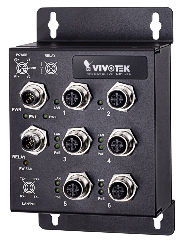 Vivotek Industrial 4 Port PoE Switch, EN50155 4x FE M12 PoE, 2xFE M12 Switch, 100Mbps.