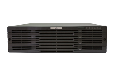 NVR 128 Kanals, 16x HDD Max 128TB, HDMI/VGA/BNC Video Out, 2x MiniSAS, Max 12MP/4K Decoding, In/Out Brandwith 512/384Mbps, 4x USB, 1x RS485, 1x RS232, RAID1, RAID5, Uden Harddisk.